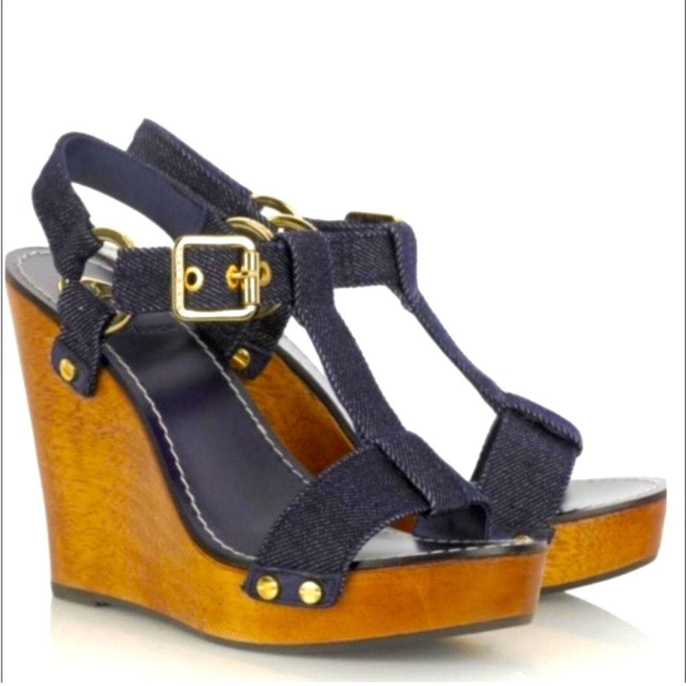 Tory Burch Beckett Denim Wedge Sandals Size 10 NIB